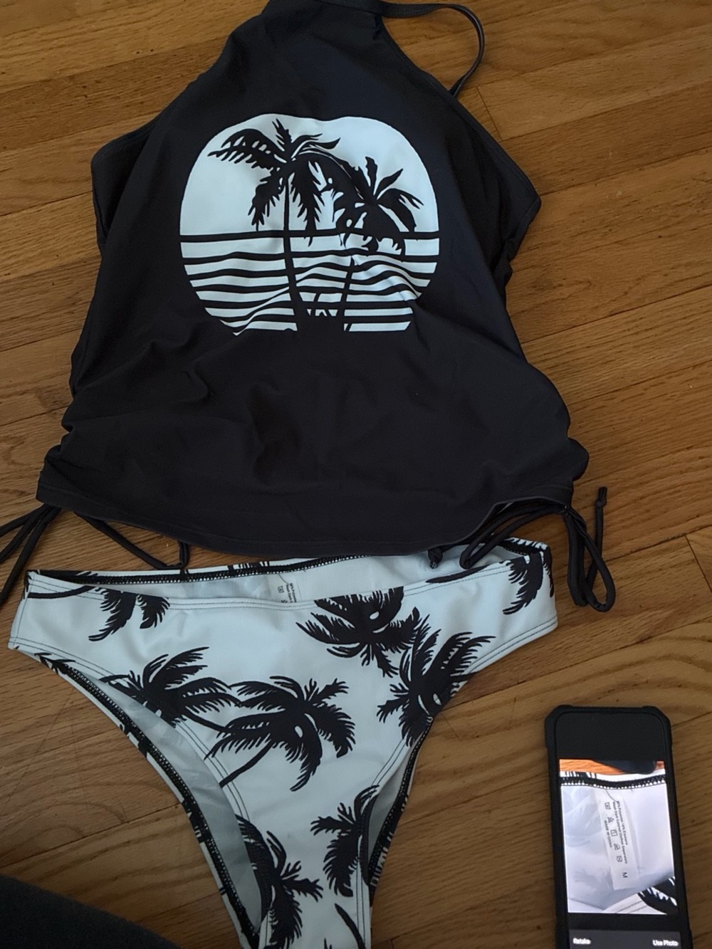 Black & White Palm Print Two-Piece Swim Set